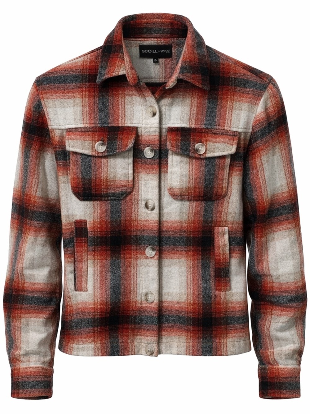 Kendall & Kylie Plaid Jean Jacket - Red, Black, and White small